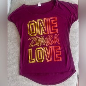 Zumba tee wine purple color with yellow and orange accents